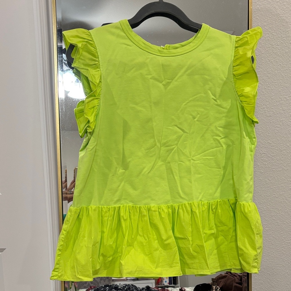 Neon Green Ruffle Sleeve Top